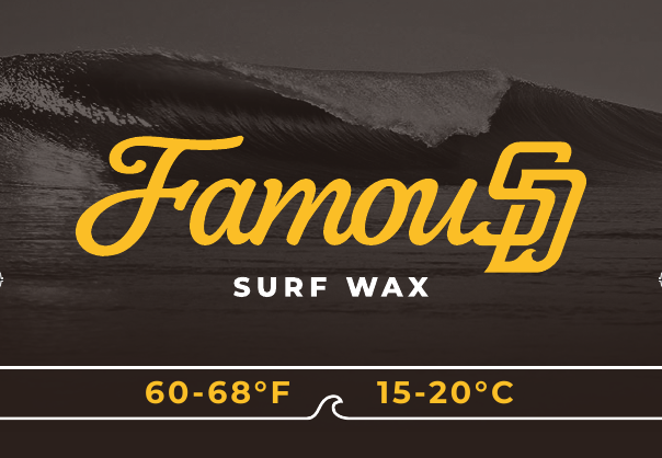 Famous SD custom surf wax label in brown and gold